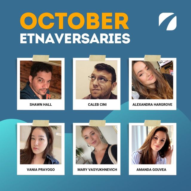 🎉 Celebrating our amazing Etna team members this October! A big shoutout to:

• Alexandra Hargrove
• Amanda Gouvea
• Caleb Cini
• Mary Vasyukhnevich
• Shawn Hall

Thank you for your hard work, creativity, and dedication. Your contributions make Etna a great place to work, and we’re so lucky to have you on the team! 🎉 Here’s to many more years of success together. 💼✨

#Etnaversary #WorkAnniversary #EmployeeRecognition #TeamCulture #EtnaInteractive #DigitalMarketing